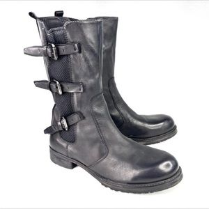 Vintage Foundry Sydney Boots Black Leather Buckles Mid Calf Moto Round Toe 11